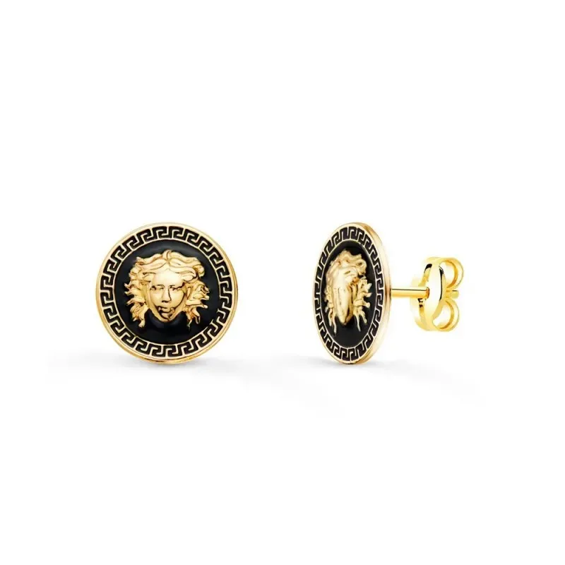 Pendientes Oro 18k mujer 10 mm. detalle greca borde centro medusa esm