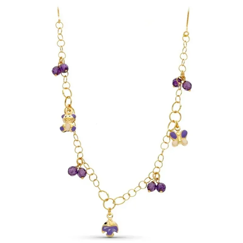 Gargantilla Oro 18k mujer piedras combinadas colgantes mariposa oso p