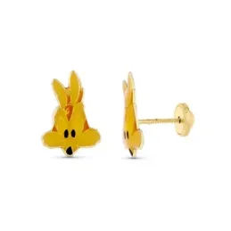 Pendientes Oro 18k niña 12 mm. forma coyote esmaltado color