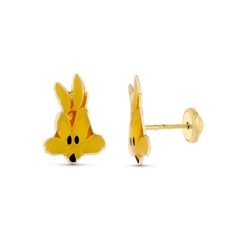 Pendientes Oro 18k niña 12 mm. forma coyote esmaltado color