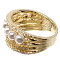 Sortija plata Ley 925m chapada oro bandas circonitas perlas sintéticas
