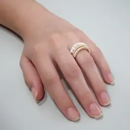 Sortija plata Ley 925m chapada oro bandas circonitas perlas sintéticas