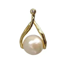 Colgante plata Ley 925m chapado oro 28mm. perla cultivada bandas detalle superior circonita