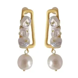 Pendientes plata Ley 925m chapados oro 47mm. matizados madreperla perla cultivada cierre presión