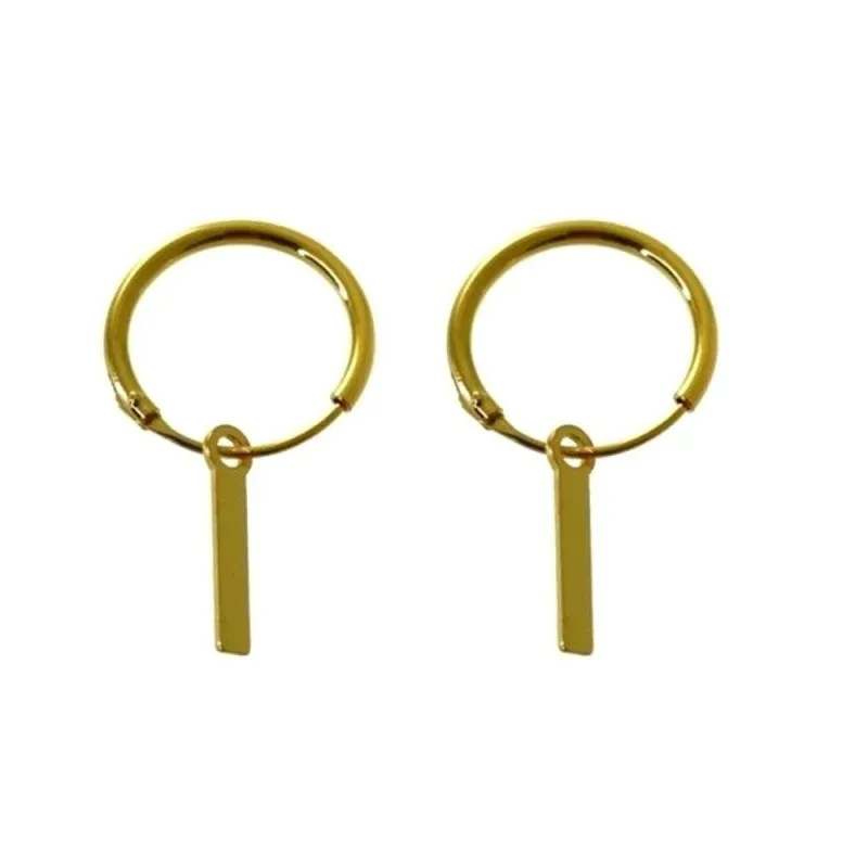 Pendientes plata Ley 925m chapados oro aro 14mm. motivo barra 12mm. c