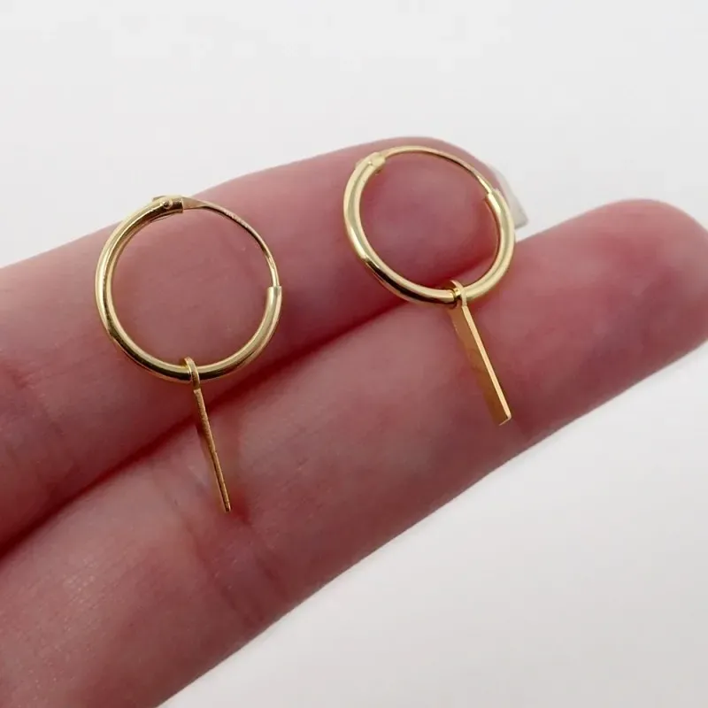 Pendientes plata Ley 925m chapados oro aro 14mm. motivo barra 12mm. c