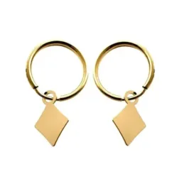 Pendientes plata Ley 925m chapados oro aros 11mm. diámetro interior detalle rombo colgando