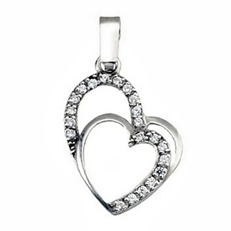 Colgante plata Ley 925m rodiada corazón doble cironitas [6574]