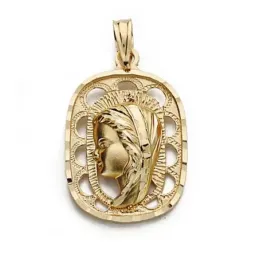 Medalla oro 18k Virgen Niá 23mm calada rectangular [9081]
