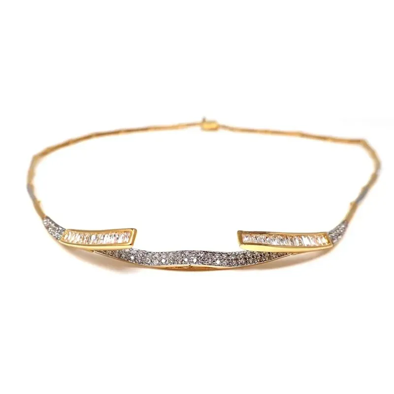 Gargantilla oro 18k bicolor 45cm. centro circonitas  [AA1852]