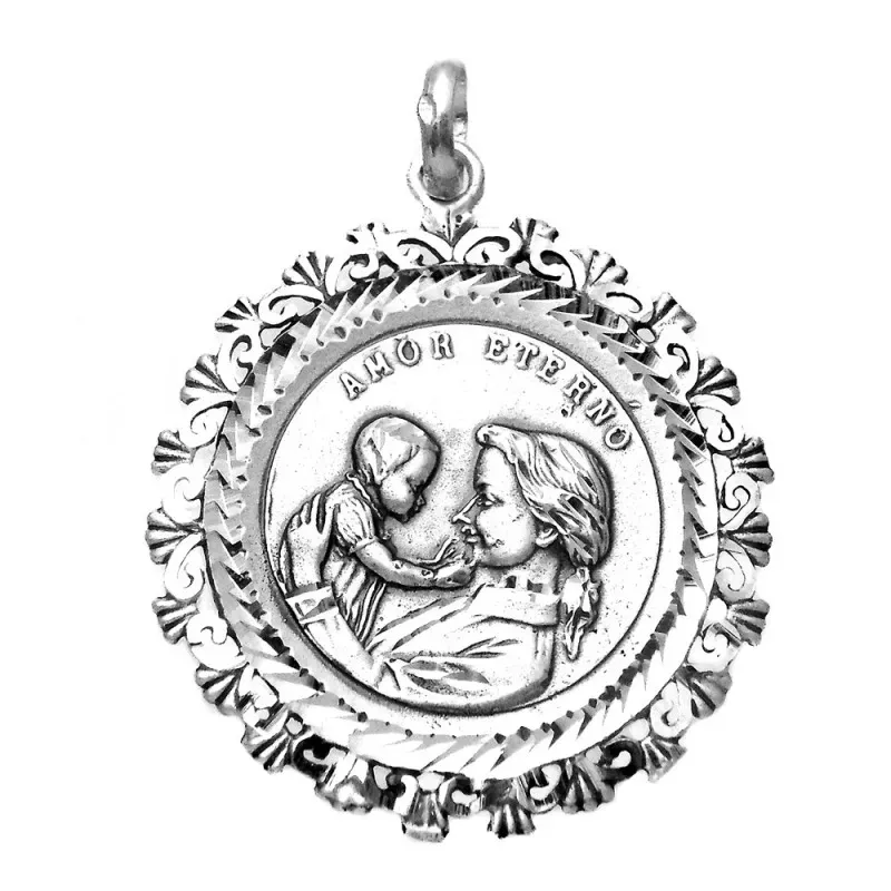 Medalla plata ley 925m Virgen Madre 36mm. redonda cerco [AA9810]