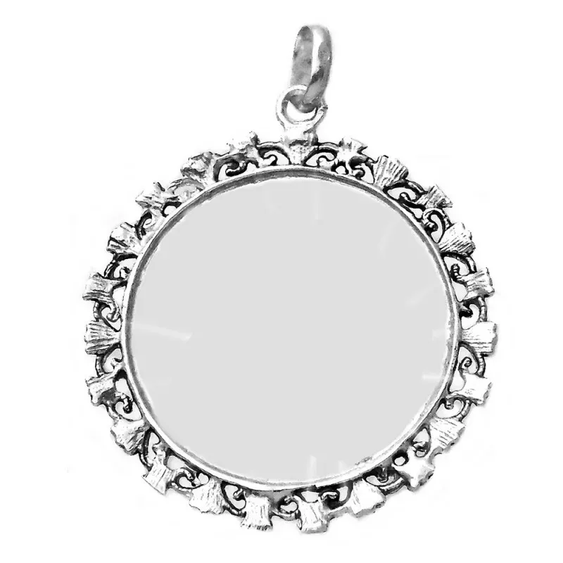 Medalla plata ley 925m Virgen Madre 36mm. redonda cerco [AA9810]