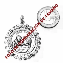 Medalla plata ley 925m Virgen Madre 36mm. redonda cerco [AA9810]