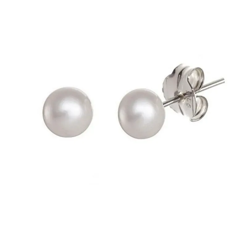 Pendientes plata Ley 925m perla sintética 9mm. [AB1124]