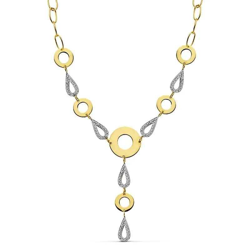 Gargantilla oro 18k bicolor círculos lisos 38cm. [AB2311]