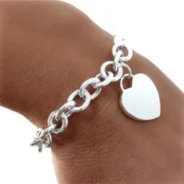 Pulsera plata ley 925m eslabones motivo corazón 20mm. [AB2643]