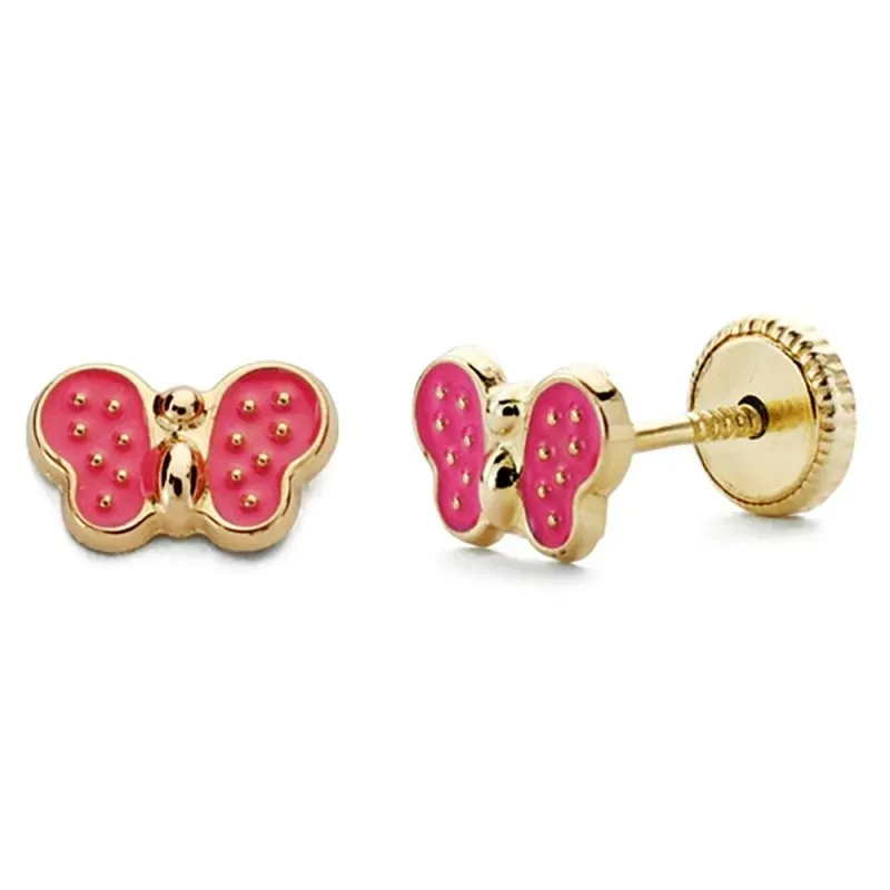 Pendientes oro 18k mariposa esmaltada 7mm. [AB2928]