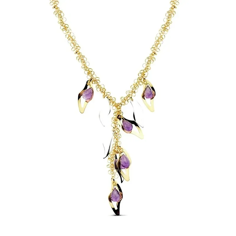 Gargantilla oro 18k bicolor piedra morada 44cm. 18,20gr. [AB3167]