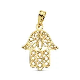 Colgante oro 9k mano de Fátima calada 19mm.  [AB3233]