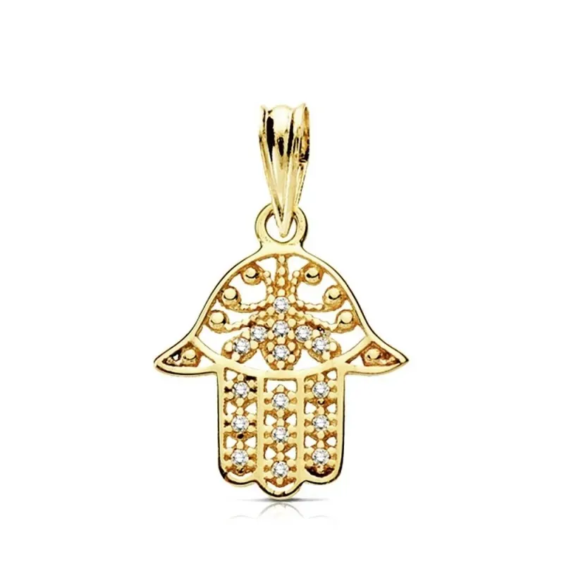 Colgante oro 9k mano de Fátima circonitas 17mm.  [AB3258]