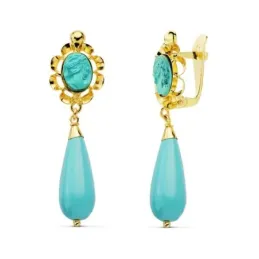 Pendientes oro 18k lágrima turquesa sintética [AB4190]