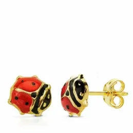 Pendientes oro 18k mariquita esmaltada 7mm. [AA1908]
