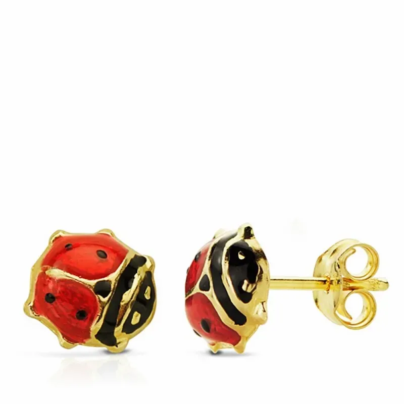 Pendientes oro 18k mariquita esmaltada 7mm. [AA1908]