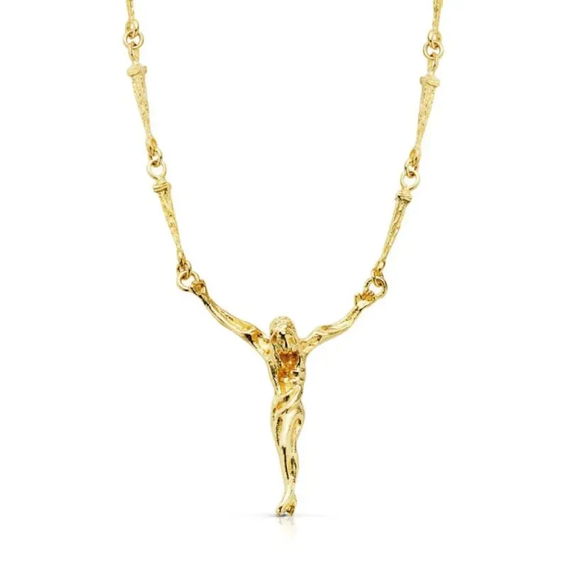 Colgante crucifijo oro 18k Cristo Dalí cadena clavos 51cm [AB4665]