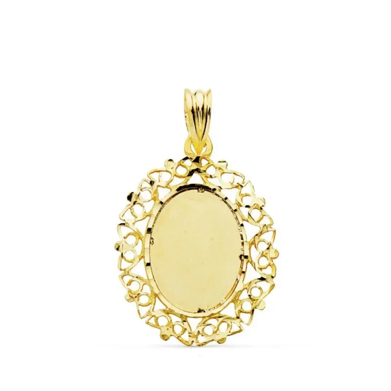 Colgante oro 18k chapa cerco oval calado 28mm.  [AB4816]