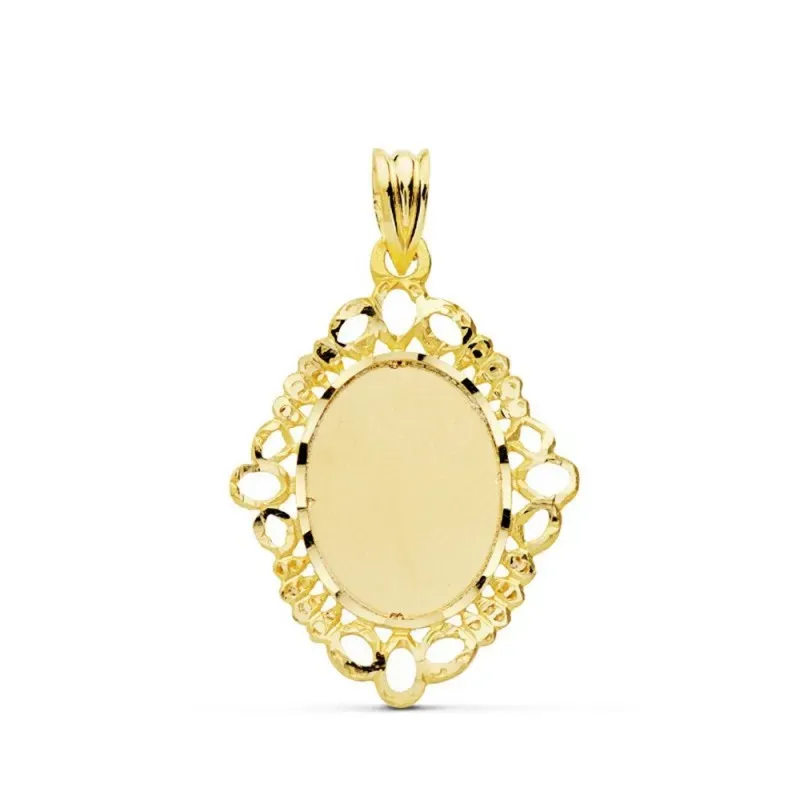 Colgante oro 18k chapa cerco oval calado 31mm.  [AB4817]