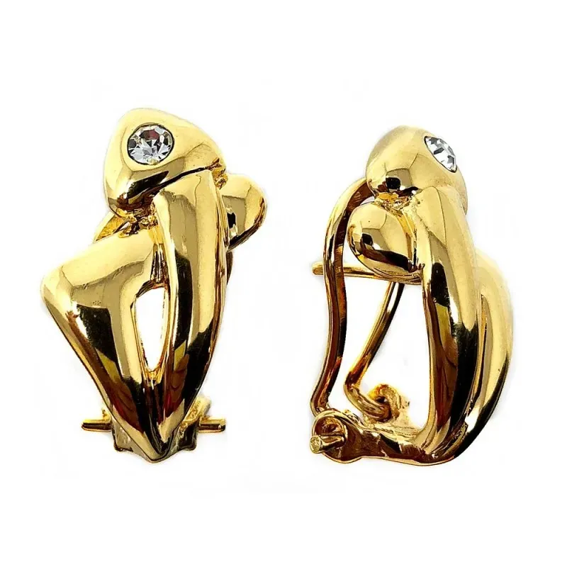 Pendientes bisutería metal dorados 23mm. doble flecha piedra [AB4987]