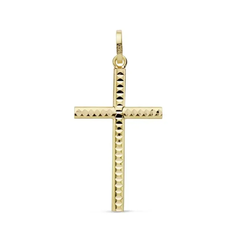 Colgante oro 18k cruz 25mm. tallada [AB8794]