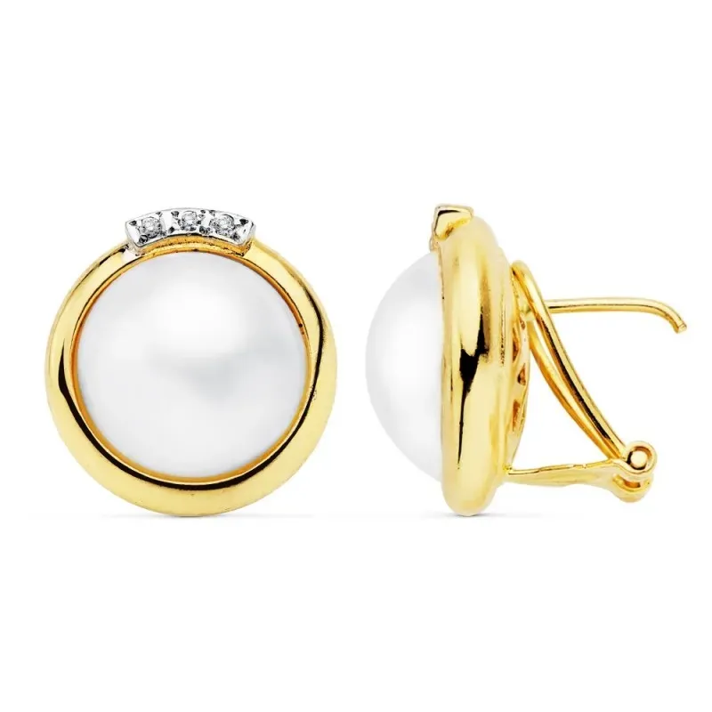 Pendientes oro 18k bicolor 17mm. perla japonesa cultivada [AB8951]