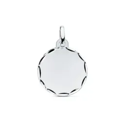 Colgante oro blanco 9k disco 16mm. liso borde tallado [AC0966]