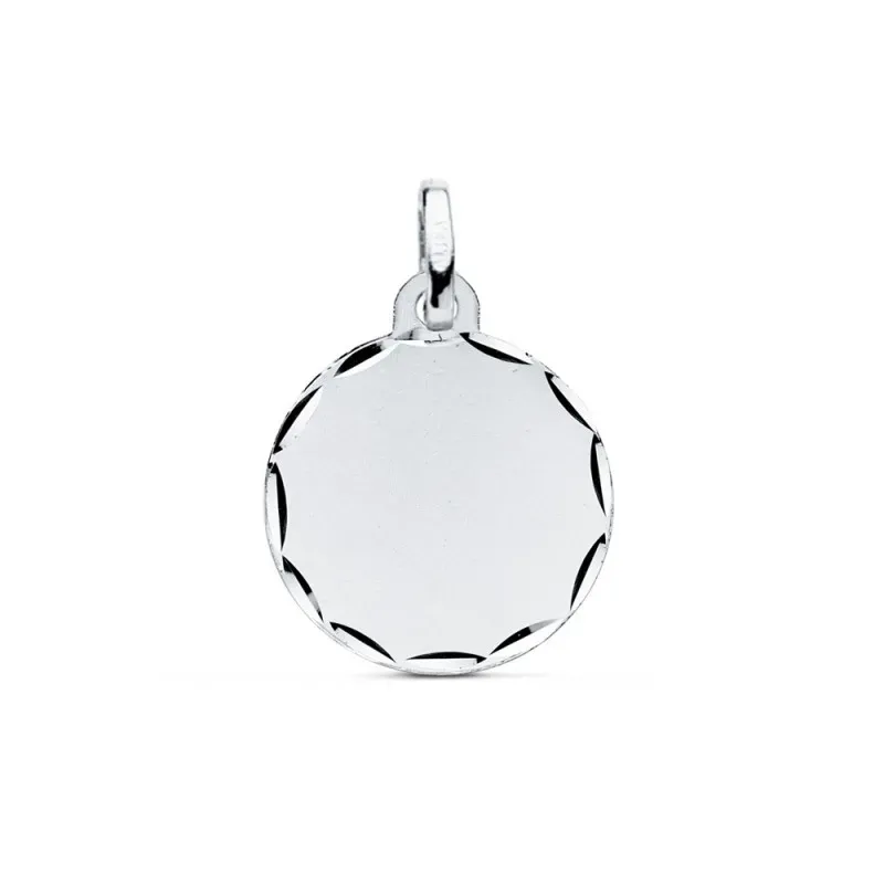 Colgante oro blanco 9k disco 16mm. liso borde tallado [AC0966]
