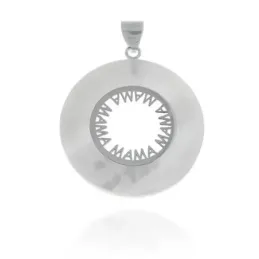 Colgante plata Ley 925m rodiada MAMÁ 30mm. disco nácar centro palabra lisa calada
