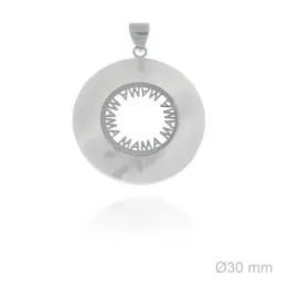 Colgante plata Ley 925m rodiada MAMÁ 30mm. disco nácar centro palabra lisa calada