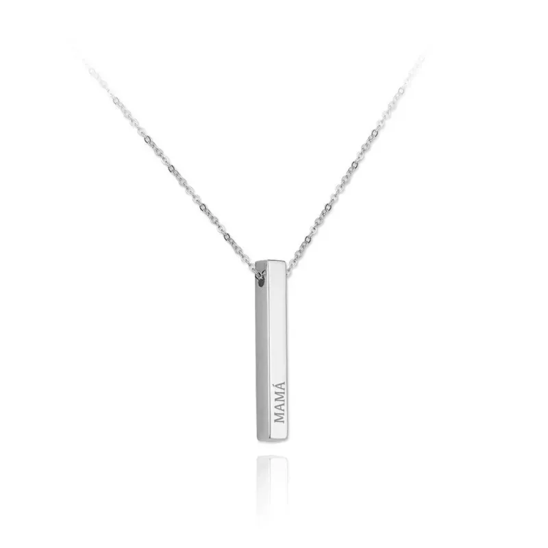 Gargantilla plata Ley 925m rodiada cadena 43cm. colgante MAMÁ palabra barra lisa cierre mosquetón