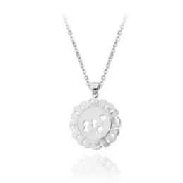 Gargantilla plata Ley 925m rodiada cadena 38cm. colgante MAMÁ borde nácar chapa niños globo calado