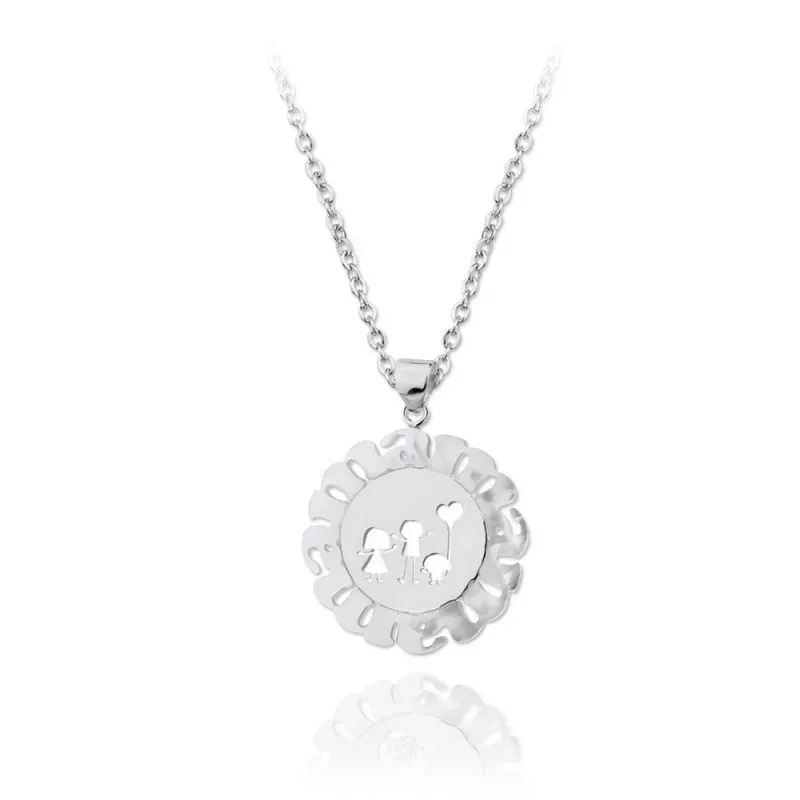 Gargantilla plata Ley 925m rodiada cadena 38cm. colgante MAMÁ borde nácar chapa niños globo calado