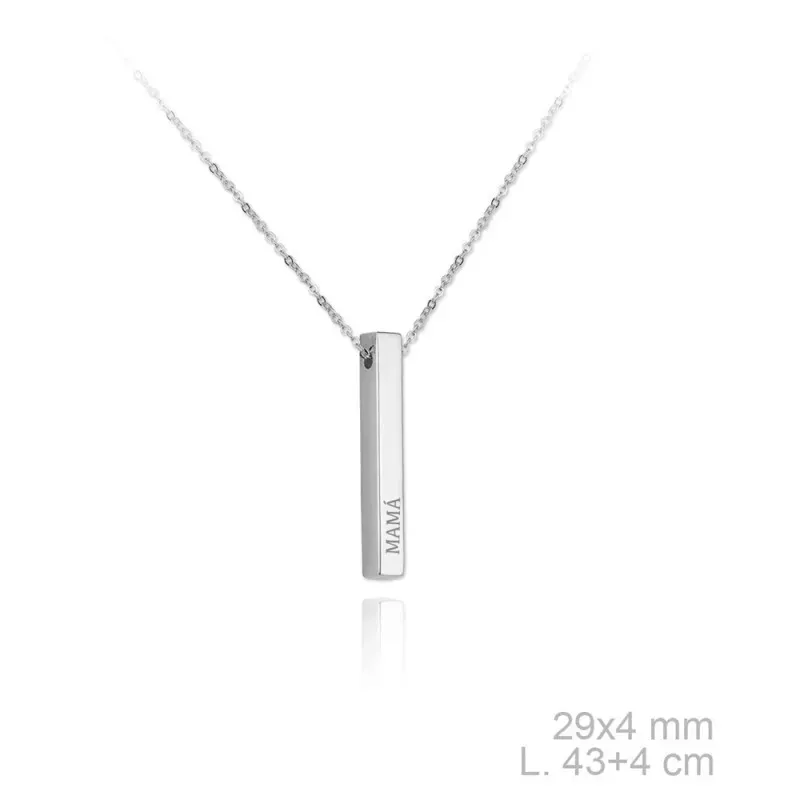 Gargantilla plata Ley 925m rodiada cadena 43cm. colgante MAMÁ palabra barra lisa cierre mosquetón