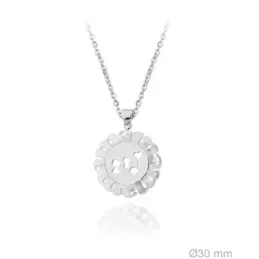 Gargantilla plata Ley 925m rodiada cadena 38cm. colgante MAMÁ borde nácar chapa niños globo calado