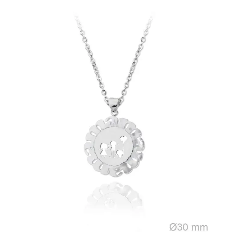 Gargantilla plata Ley 925m rodiada cadena 38cm. colgante MAMÁ borde nácar chapa niños globo calado