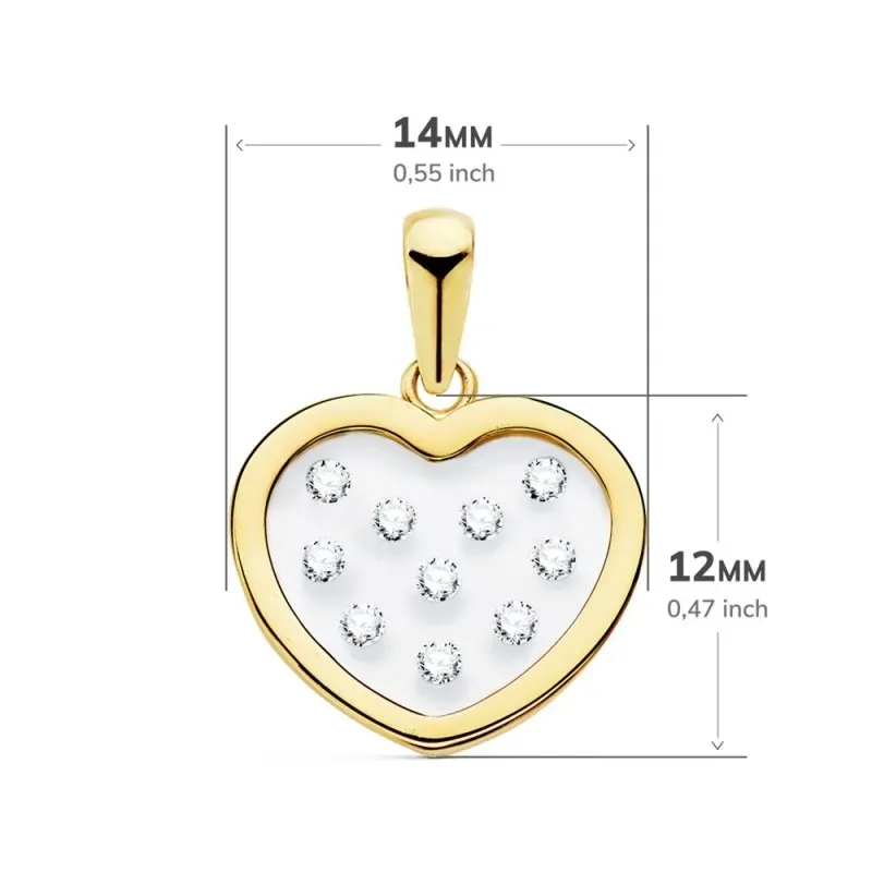 Colgante oro 18k corazón airshine 14mm. fondo membrana transparente circonitas cerco liso