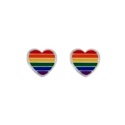 Pendientes plata Ley 925m corazón bandera orgullo LGTBI cierre presión mujer