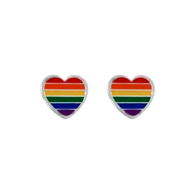 Pendientes plata Ley 925m corazón bandera orgullo LGTBI cierre presión mujer