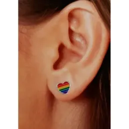 Pendientes plata Ley 925m corazón bandera orgullo LGTBI cierre presión mujer