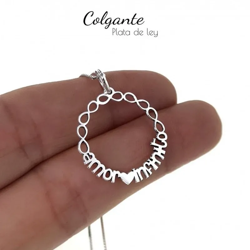 Colgante plata Ley 925m mensaje amor infinito corazón símbolos infini