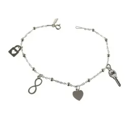 Pulsera plata Ley 925m cadena combianda 19cm. bolas motivos llave cor
