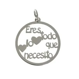 Colgante plata Ley 925m mensaje ERES TODO LO QUE NECESITO corazones
